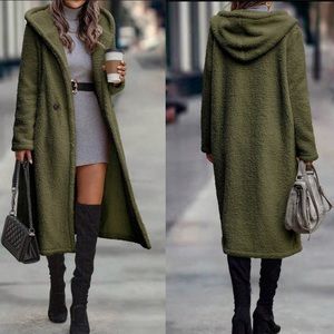 Boho cozy long hooded teddy jacket